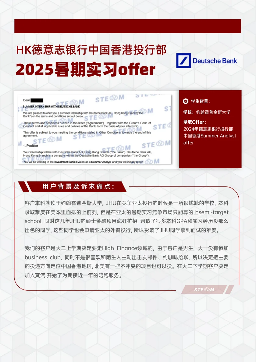 HSBC 德意志银行中国香港投行部 暑期实习 案例展示页