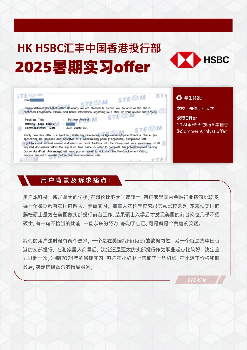Morgan Stanley HSBC汇丰中国香港投行部 暑期实习 案例展示页