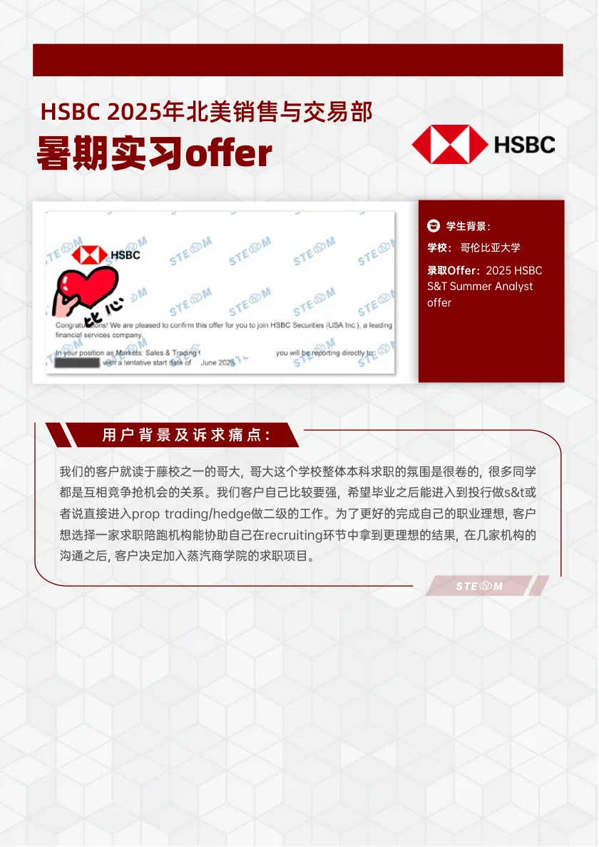 HSBC 暑期实习 年北美销售与交易部 案例展示页