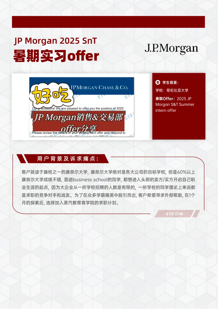 Goldman Sachs 暑期实习 JP Morgan SnT 案例展示页