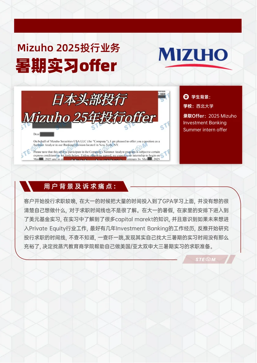 STEM 案例 暑期实习 Mizuho 投行业务 案例展示页