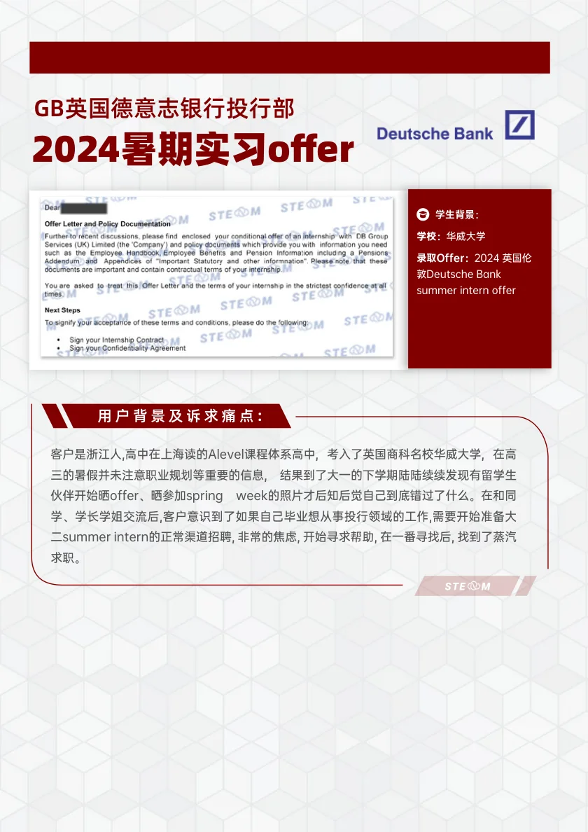 Deutsche Bank 暑期实习 英国德意志银行投行部 案例展示页