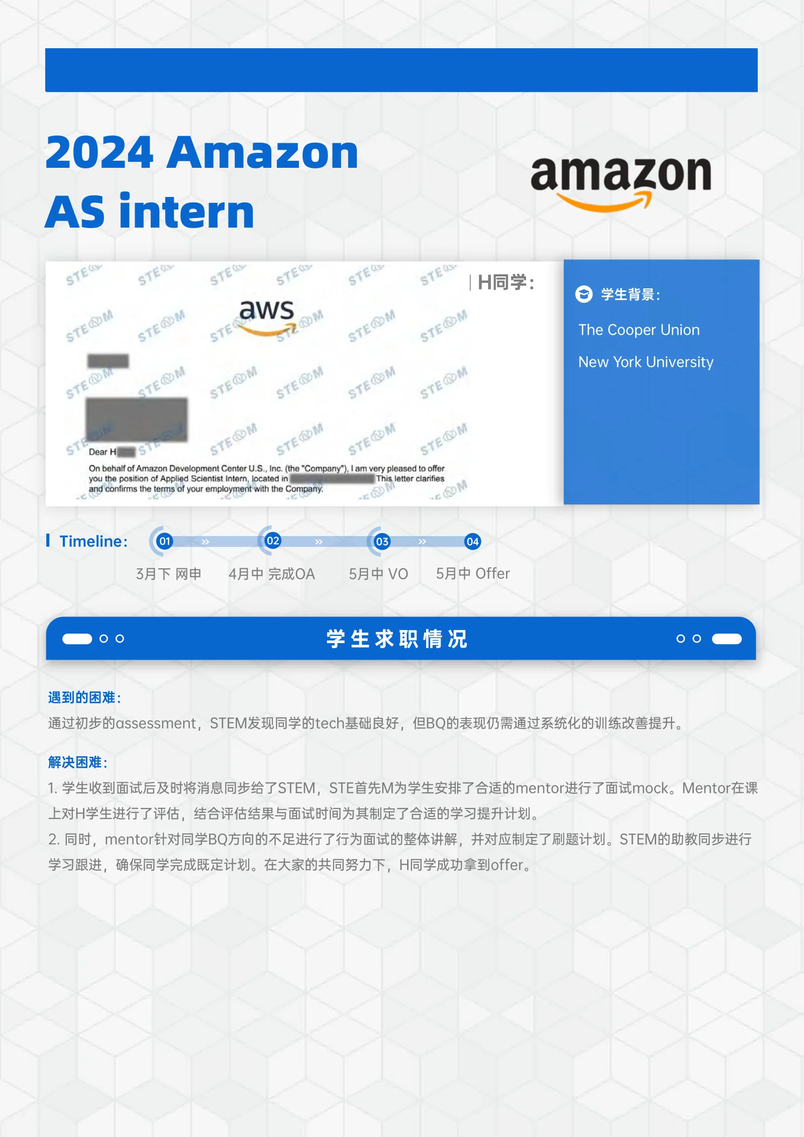 Amazon AS intern 案例展示页