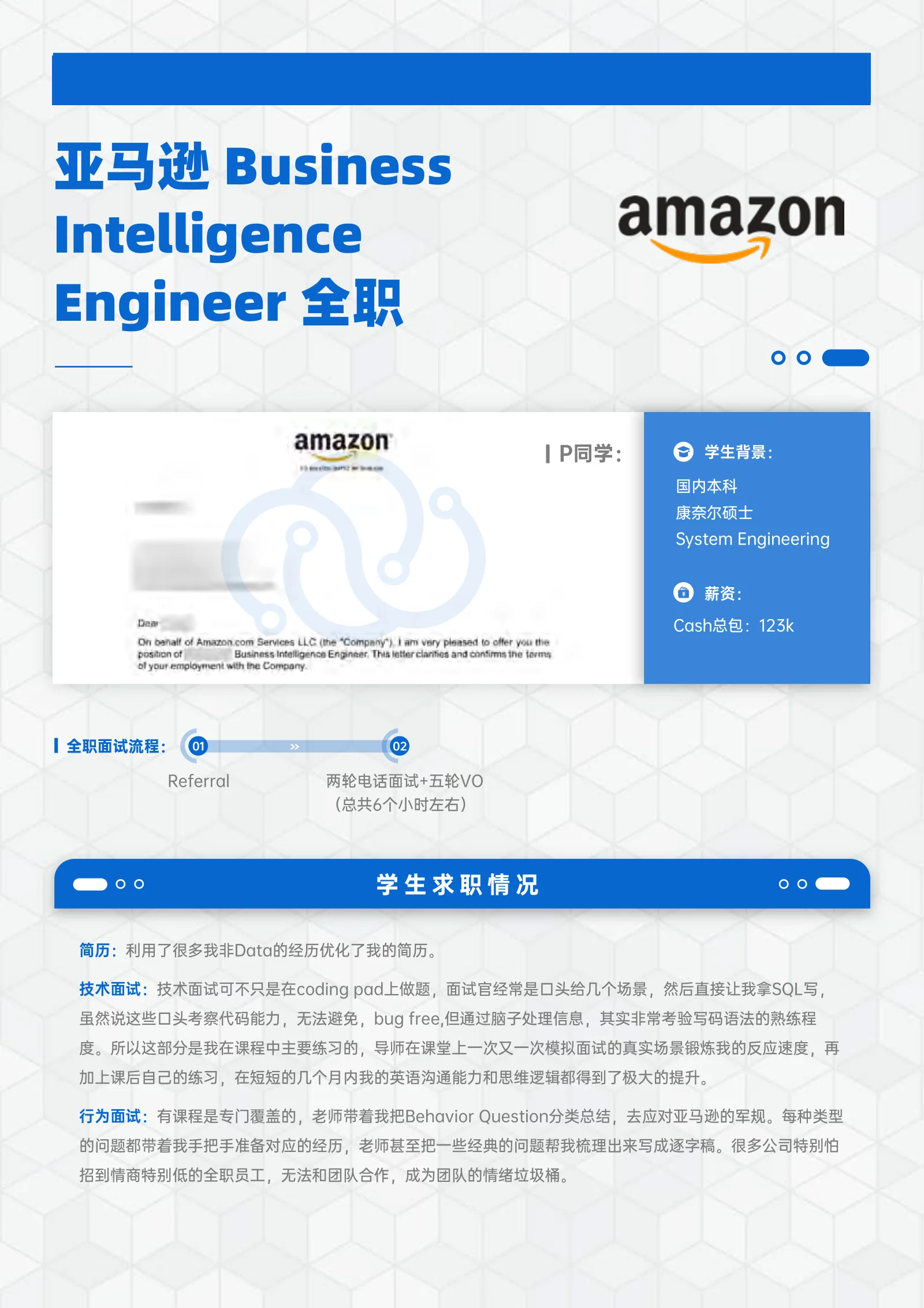 亚马逊 Business Intelligence Engineer 全职 案例展示页