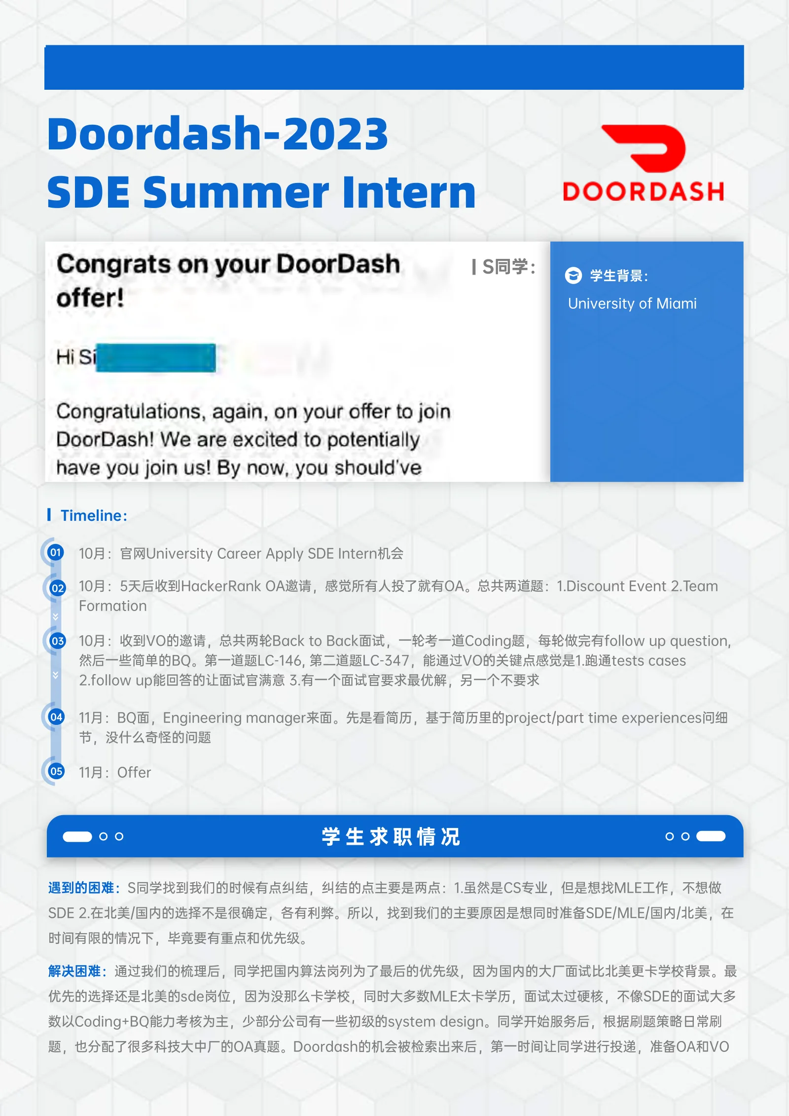 Oracle Doordash- SDE Summer Intern S同学: 案例展示页