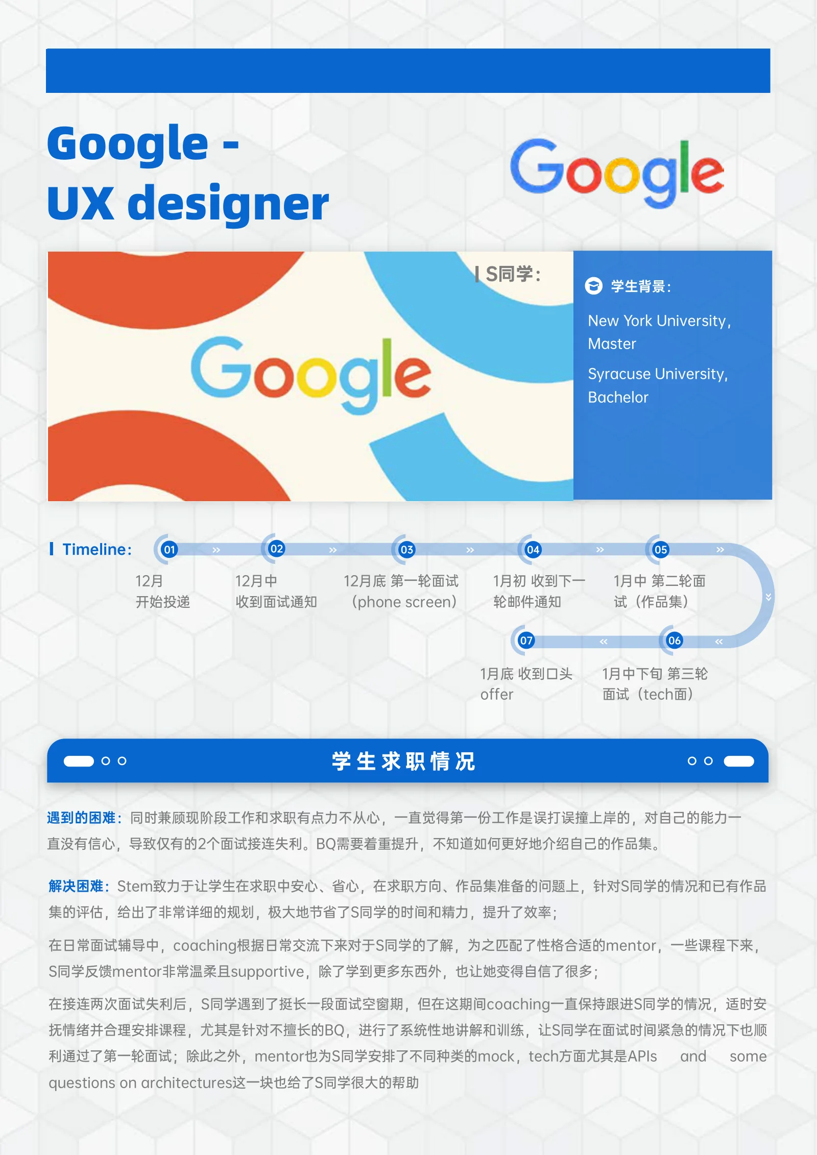 Google UX designer S同学: 案例展示页