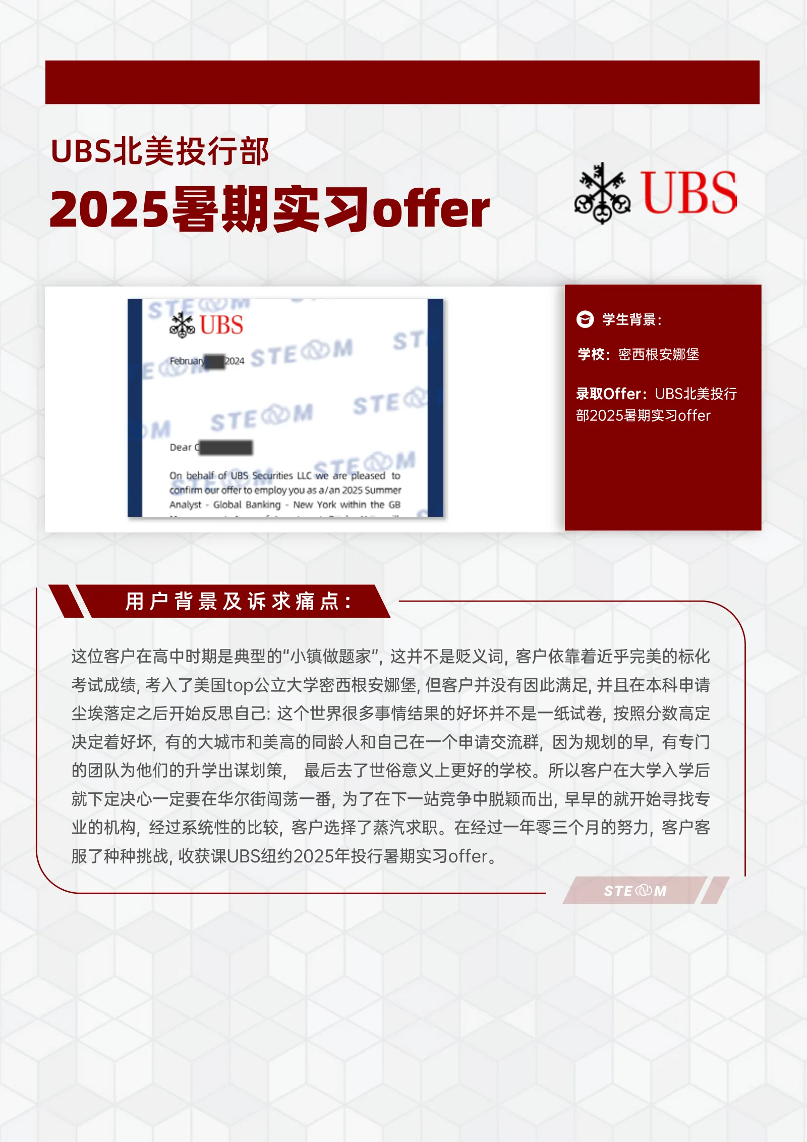 UBS 北美投行部 暑期实习 案例展示页