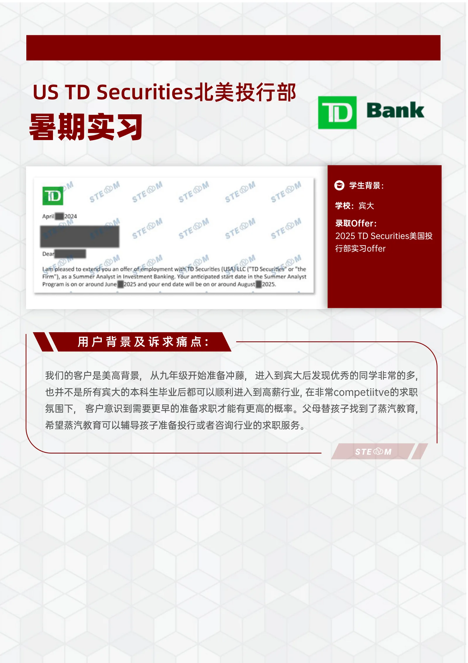 UBS TD Securities北美投行部暑期实习 案例展示页
