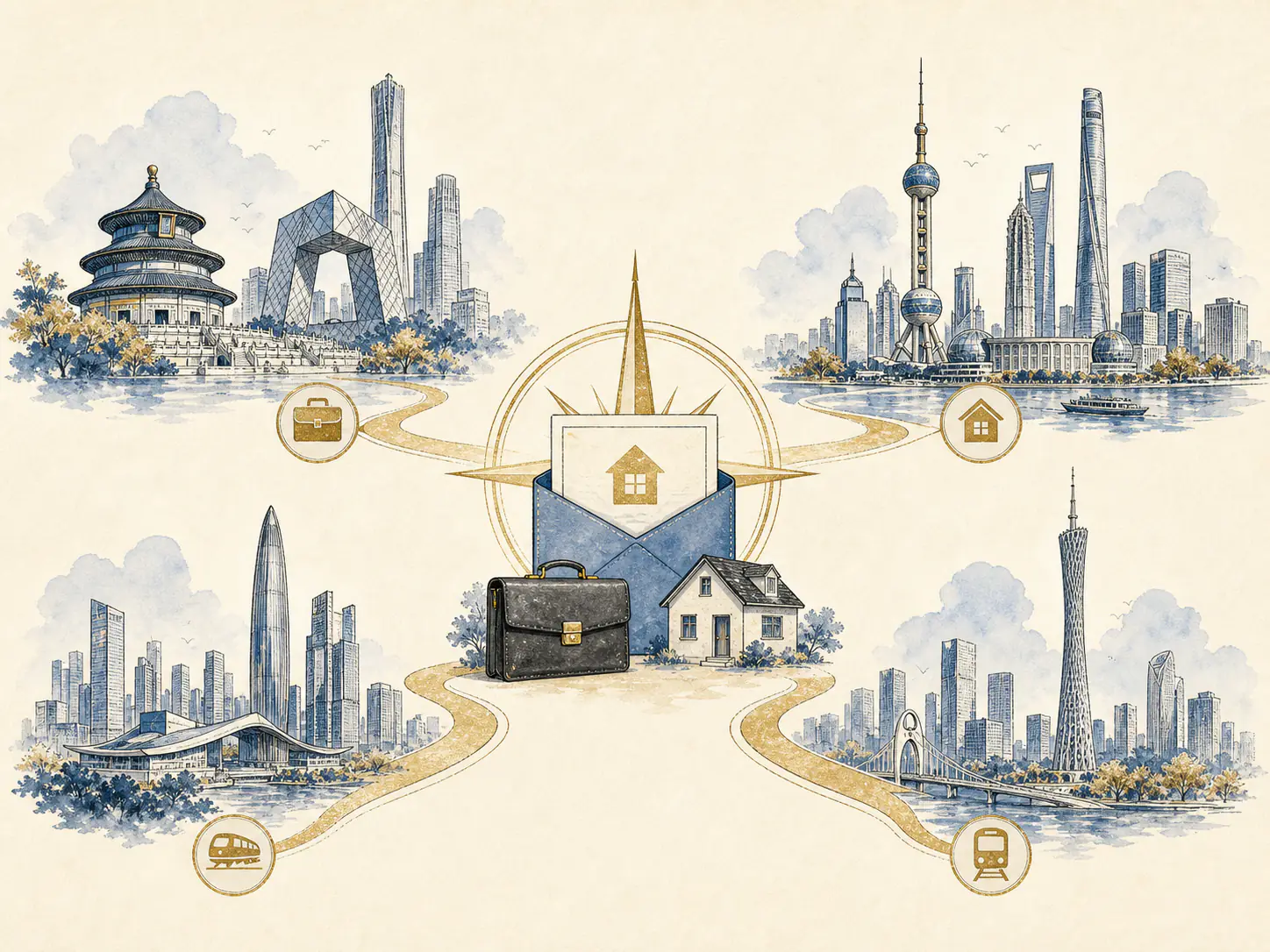 2026 留学生落户城市对比:北上深广怎么选主题插画