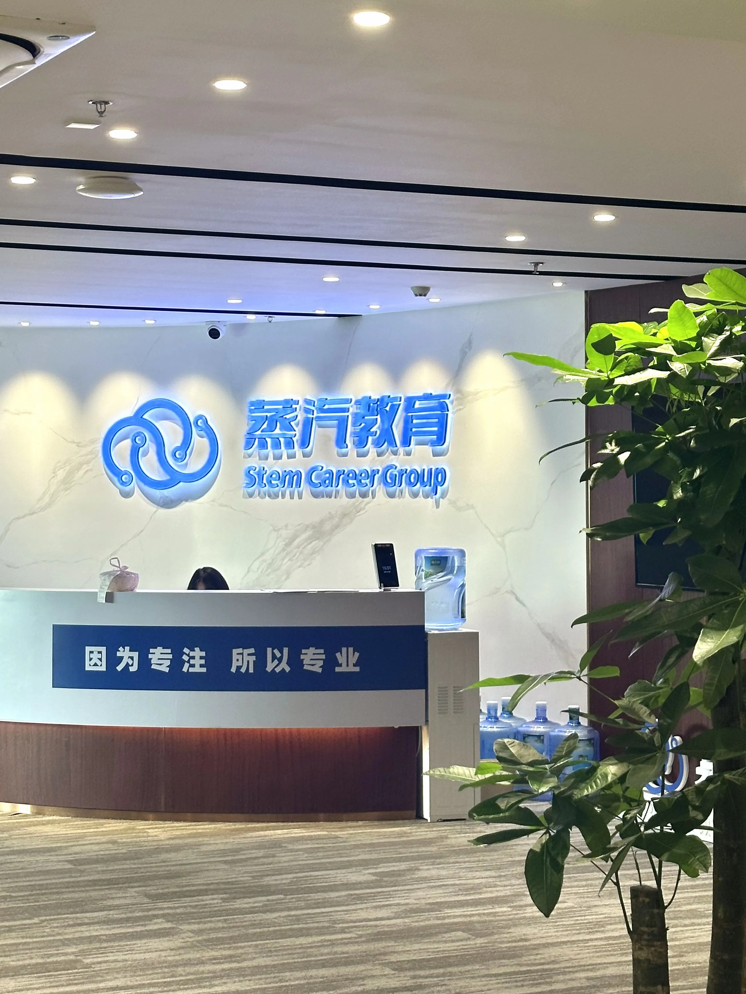 公司正门前台蒸汽教育 logo 墙